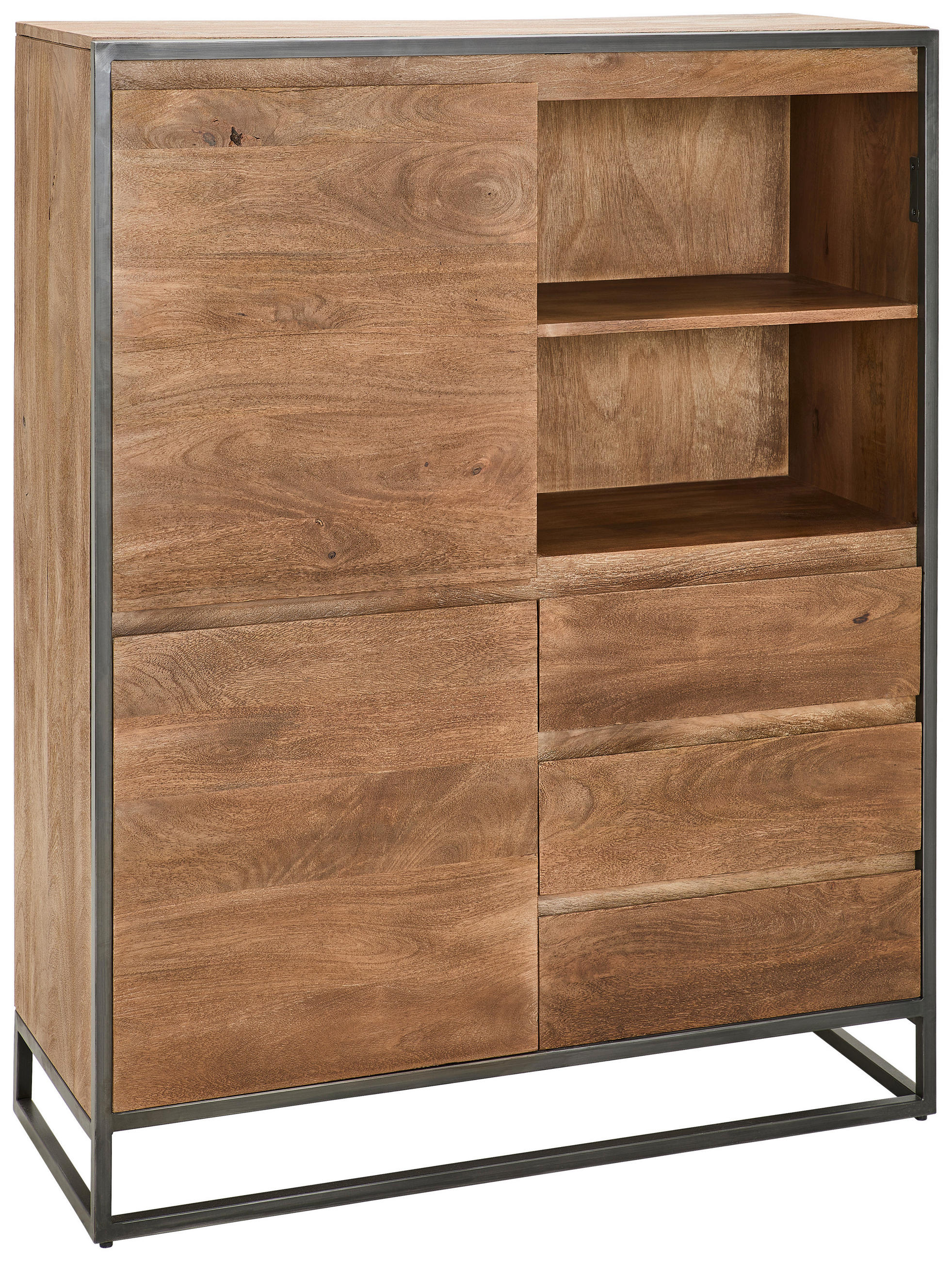 HIGHBOARD  in 108/127/40 cm  - Walnussfarben/Schwarz, Design, Holz/Metall (108/127/40cm) - MID.YOU