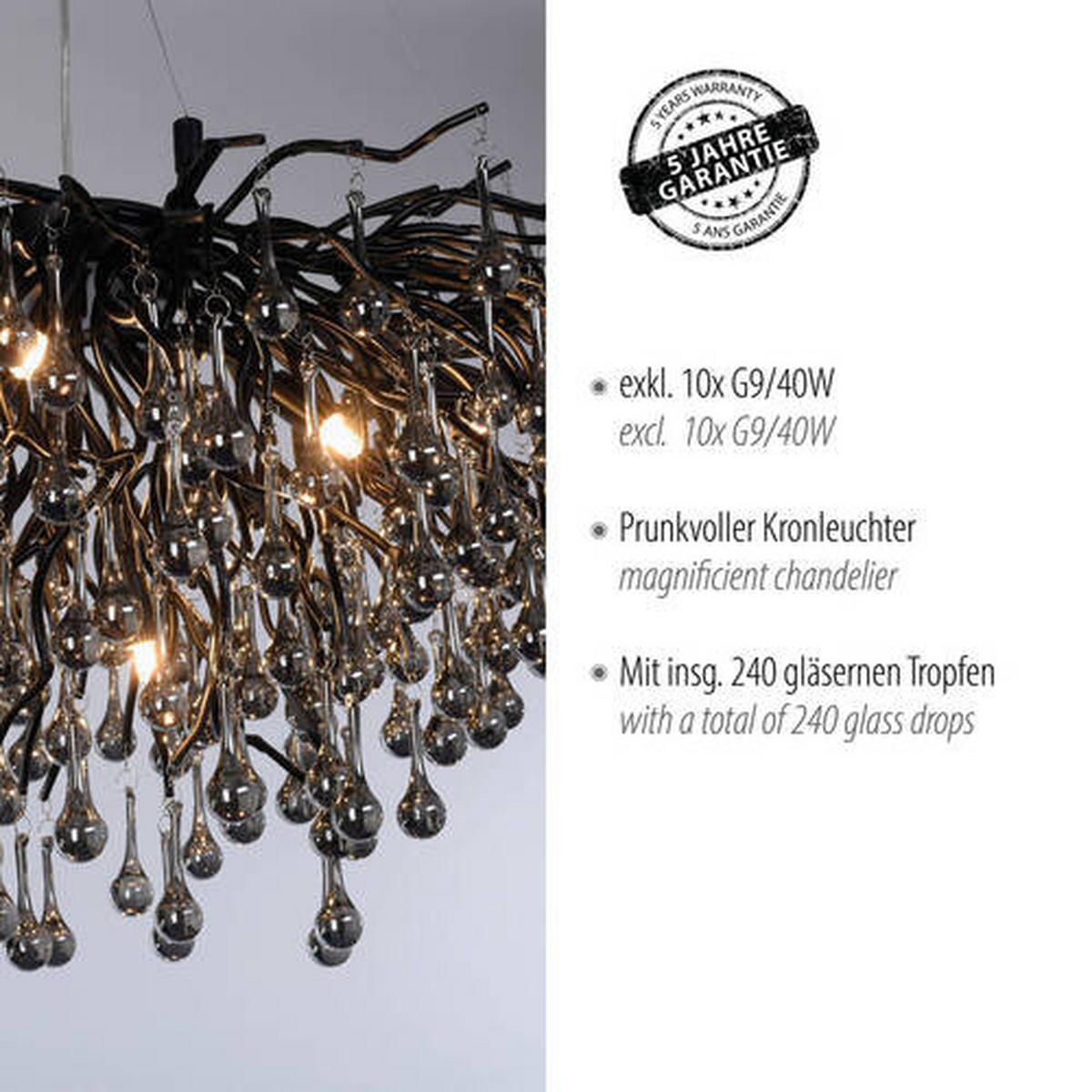 LUSTER, 100/50/250 cm  - čierna, Design, kov/plast (100/50/250cm) - Paul Neuhaus
