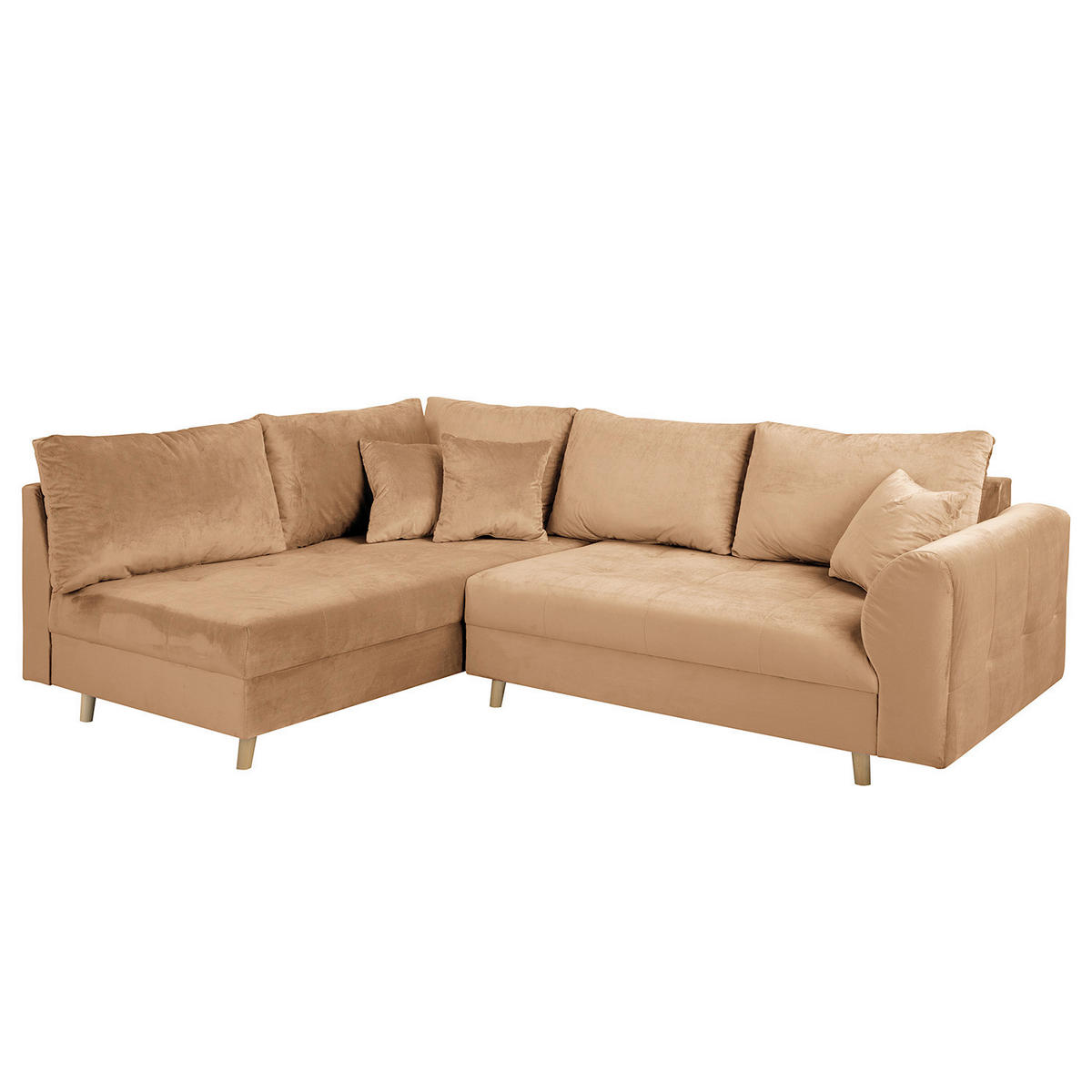 ECKSOFA inkl. Hocker Ariella in Samt Hellbraun  161/231 cm  - Hellbraun/Naturfarben, Design, Holz/Textil (161/231cm) - Livetastic