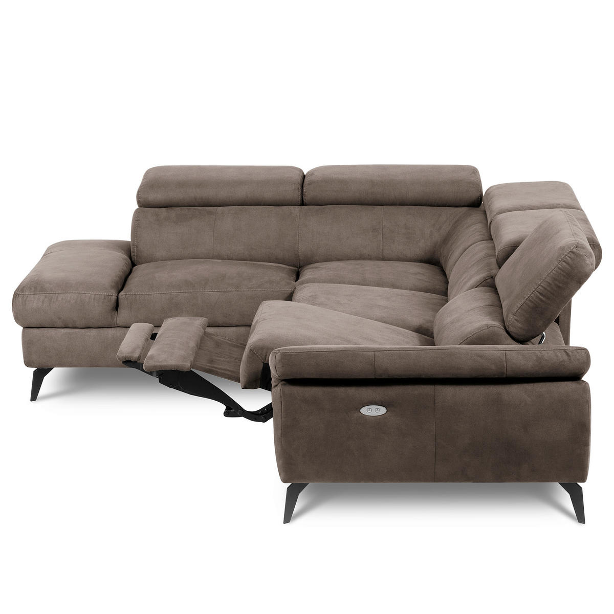 ECKSOFA SONO in Lederlook Braun Armteilverstellung, Kopfteilverstellung  210/265 cm  - Schwarz/Braun, Design, Textil/Metall (210/265cm) - Livetastic
