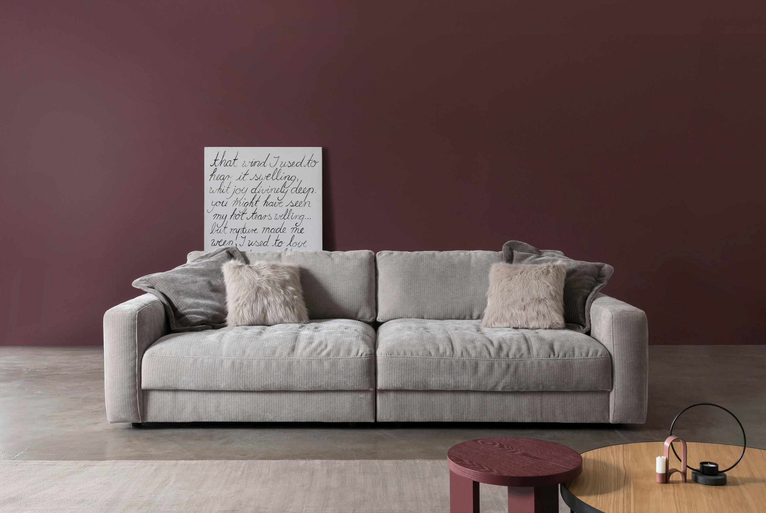 BIGSOFA Cord Silberfarben  - Silberfarben/Schwarz, MODERN, Textil (264/83/111cm) - MID.YOU