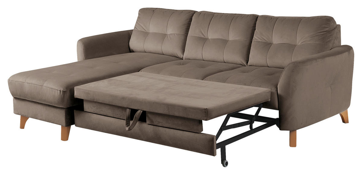 ECKSOFA in Samt Beige  - Beige/Buchefarben, Design, Holz/Textil (168/238cm) - Livetastic