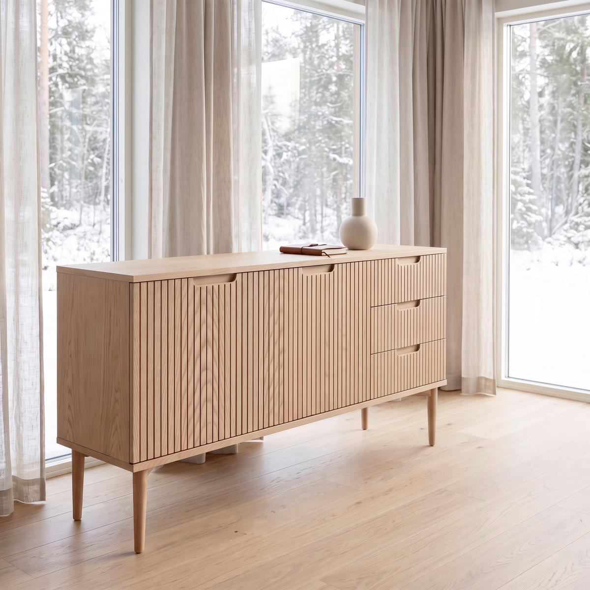 SIDEBOARD  160/75/40 cm 3 låda(or)  - ek Bianco, Klassisk, trä (160/75/40cm) - Niels Andersson