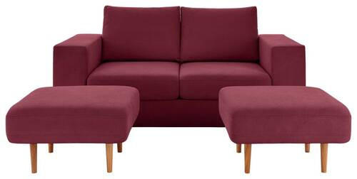 2,5-SITZER inkl. Hocker Webstoff Rot, Beere - Eichefarben/Beere, Design, Holz/Textil (192/96/107cm) - LOOKS by W.Joop