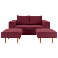 VIERSITZER-SOFA inkl. Hocker LOOKS V-2 Webstoff Rot, Beere  - Eichefarben/Beere, Design, Holz/Textil (252/96/107cm) - LOOKS by W.Joop