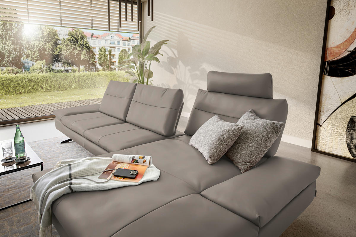ECKSOFA in Echtleder Taupe  342/158 cm  - Taupe/Schwarz, MODERN, Leder/Metall (342/158cm) - Chilliano