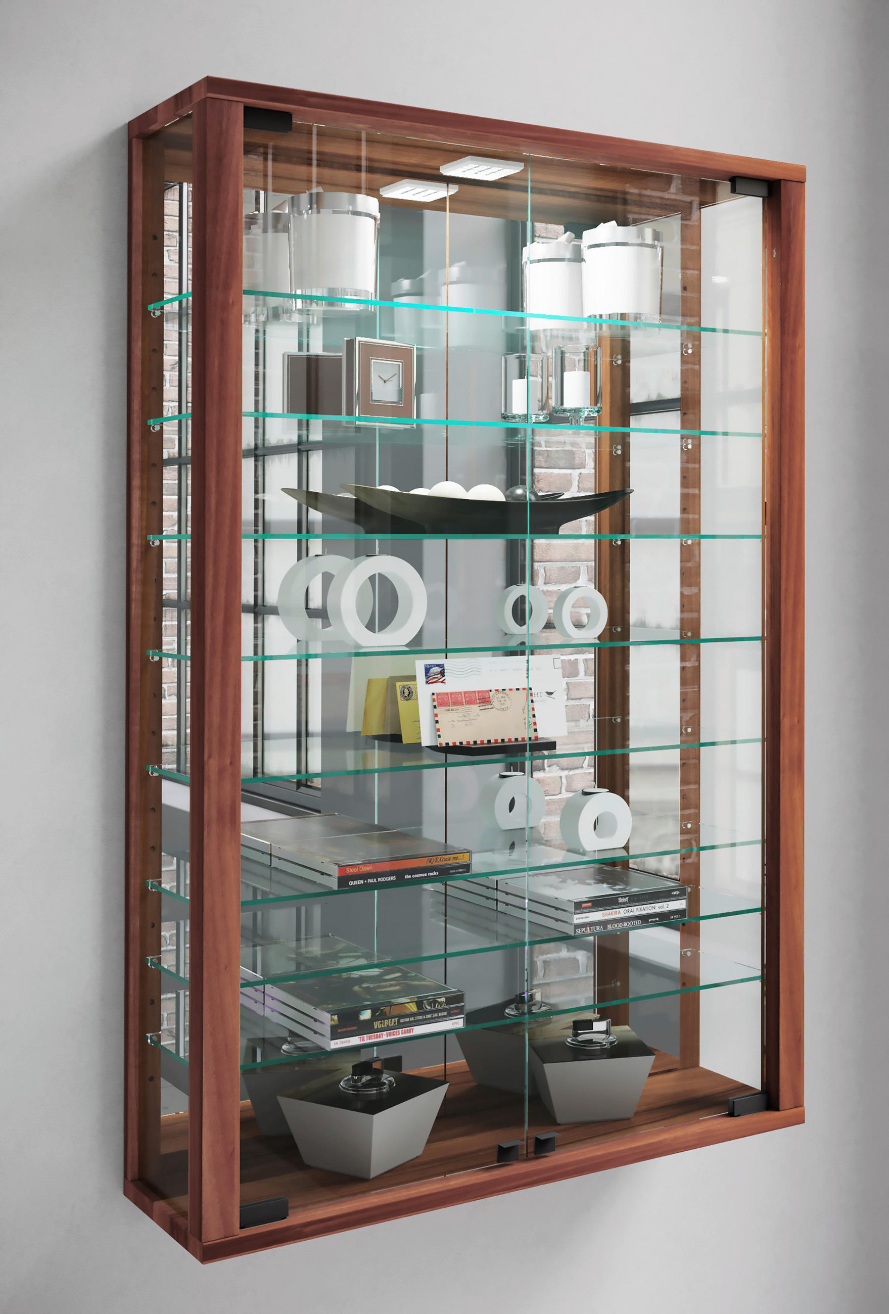 HÄNGEVITRINE in Nussbaumfarben - Nussbaumfarben/Schwarz, Modern, Glas/Holzwerkstoff (59/91,3/18cm) - MID.YOU