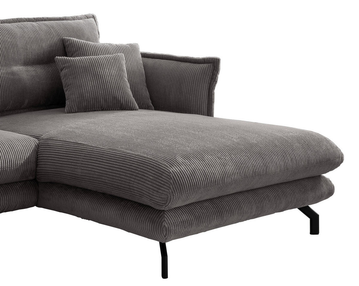 ECKSOFA Grau Cord  - Schwarz/Grau, MODERN, Textil/Metall (255/180cm) - Livetastic
