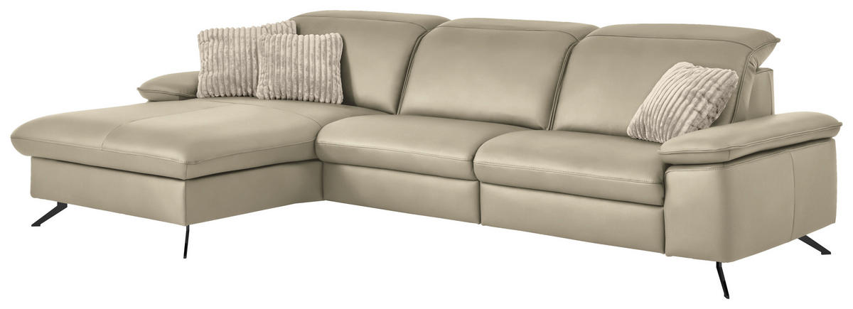 ECKSOFA  Echtleder Naturfarben  - Schwarz/Naturfarben, Design, Leder/Metall (169/307cm) - Beldomo Premium