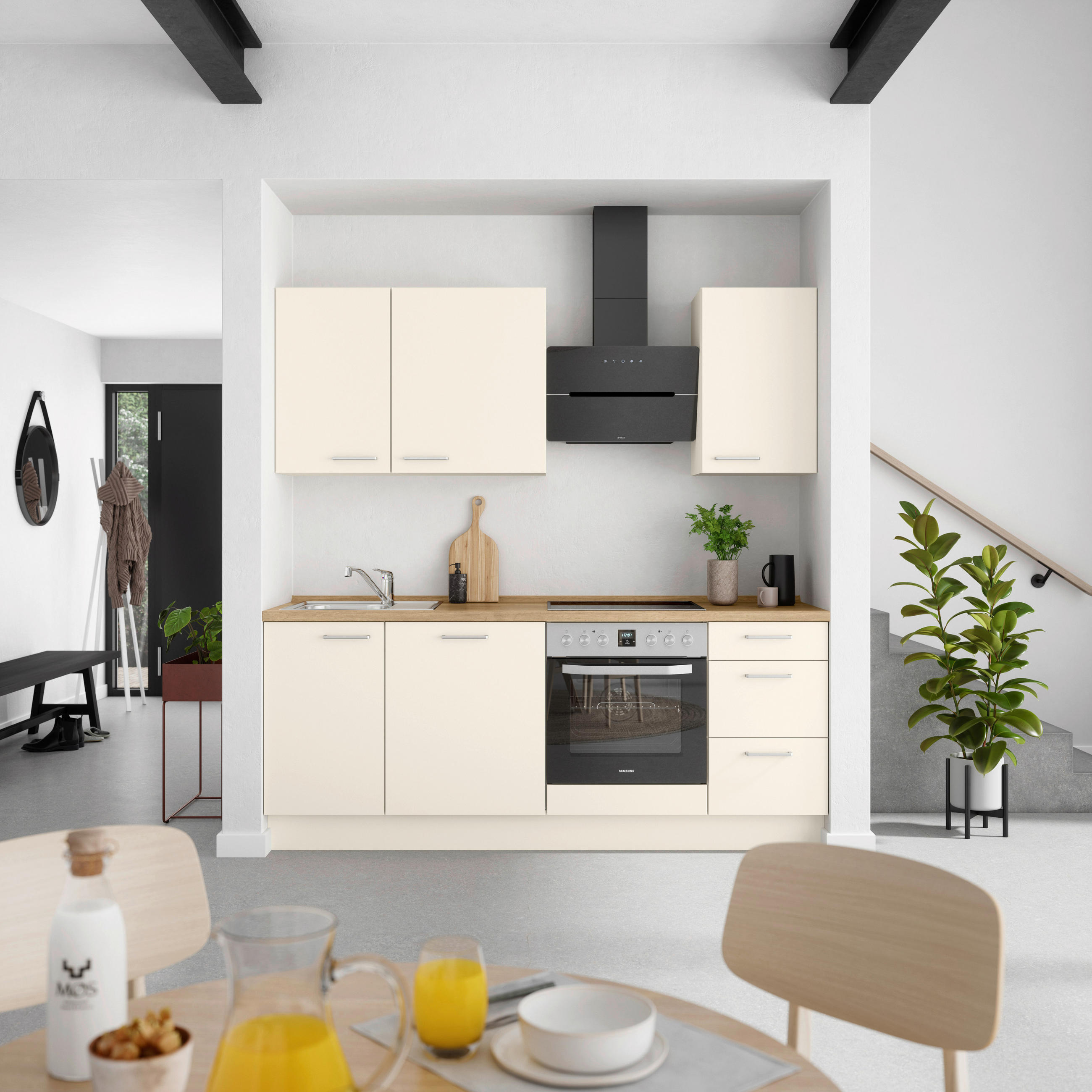 KÜCHENLEERBLOCK 210 cm   in Eichefarben, Magnolie  - Edelstahlfarben/Eichefarben, MODERN, Holzwerkstoff/Metall (210cm) - Nobilia