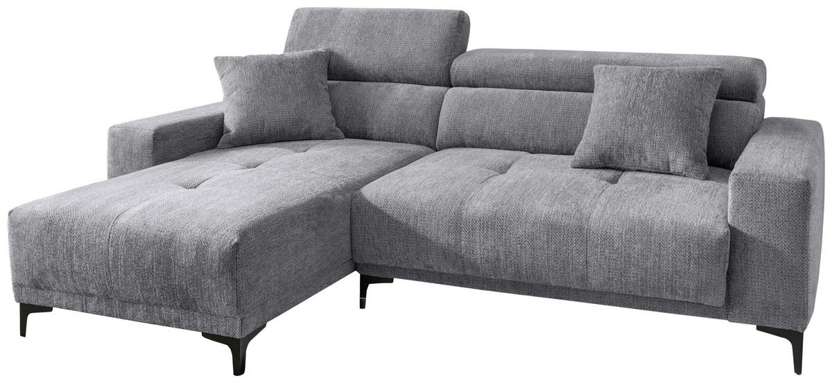 ECKSOFA Chenille Grau  - Schwarz/Grau, Basics, Textil/Metall (183/250cm) - Livetastic