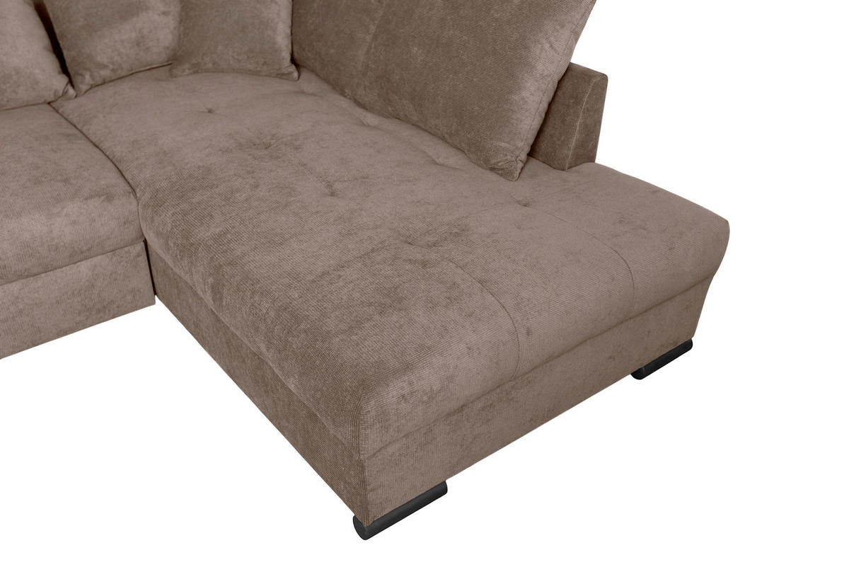 ECKSOFA ATLANTA Braun Struktur Liegefläche im Originalstoff  - Schwarz/Braun, Design, Textil/Metall (298/202cm) - MID.YOU