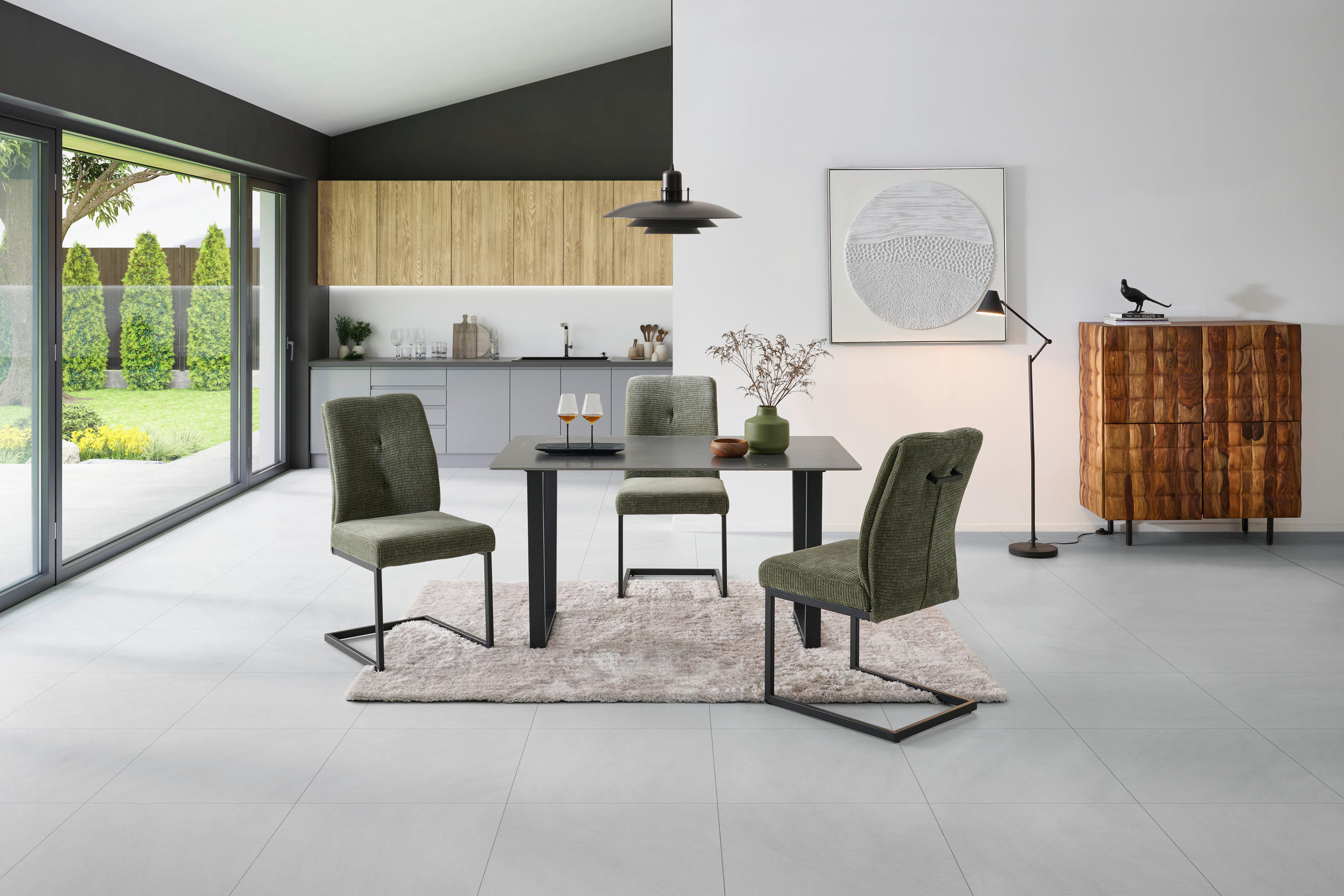 SCHWINGSTUHL  in Eisen Cord  - Schwarz/Grün, KONVENTIONELL, Textil/Metall (50/99/67cm) - MID.YOU