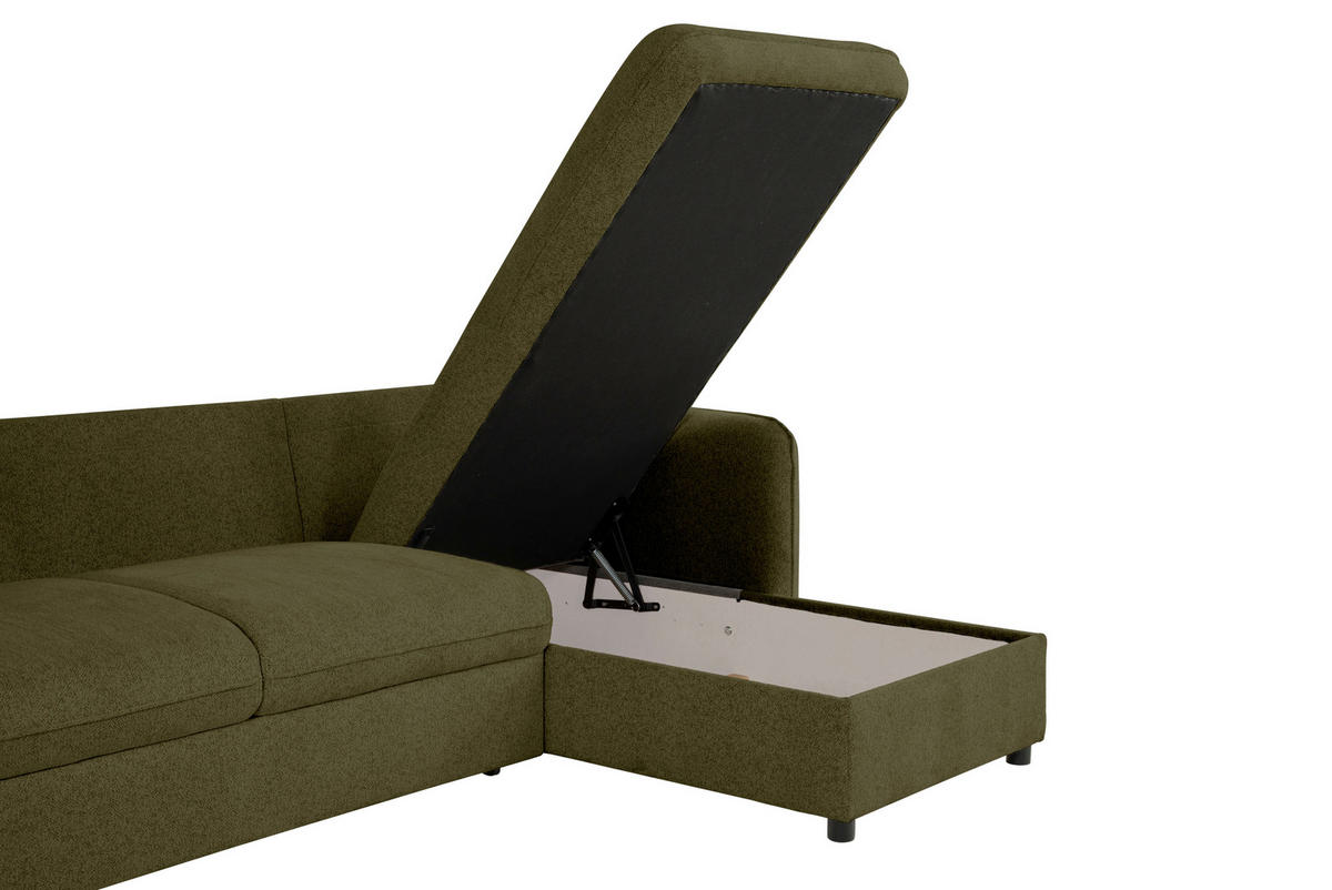 ECKSOFA in Chenille Olivgrün  - Olivgrün, Design, Textil (254/160cm) - MID.YOU