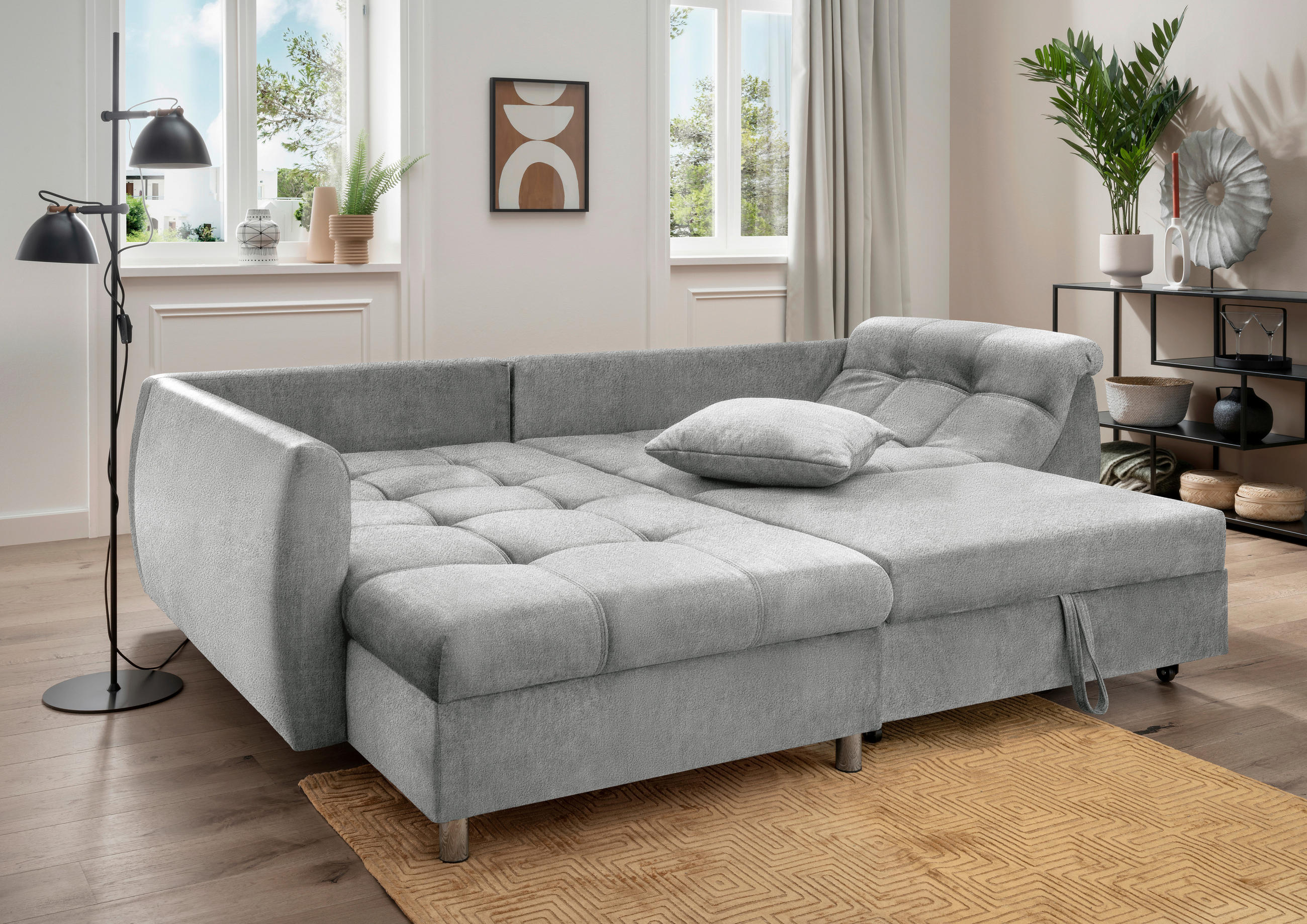 Thumbnail - Livetastic Ecksofa, Silber, Textil, Uni, 3-Sitzer, Füllung: Schaumstoff, Ottomane links, L-Form, 250x190 cm, Made in EU,...