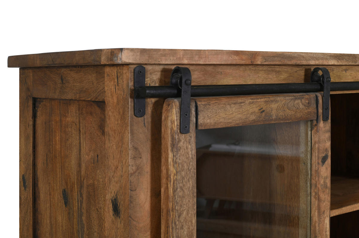 VITRINE  in massiv Mangoholz Naturfarben, Anthrazit - Anthrazit/Naturfarben, LIFESTYLE, Glas/Holz (100/175/45cm) - MID.YOU