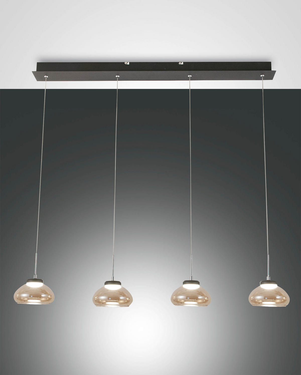 LED-HÄNGELEUCHTE 95/10/200 cm    - Bernsteinfarben/Schwarz, Design, Glas/Metall (95/10/200cm) - Fabas Luce