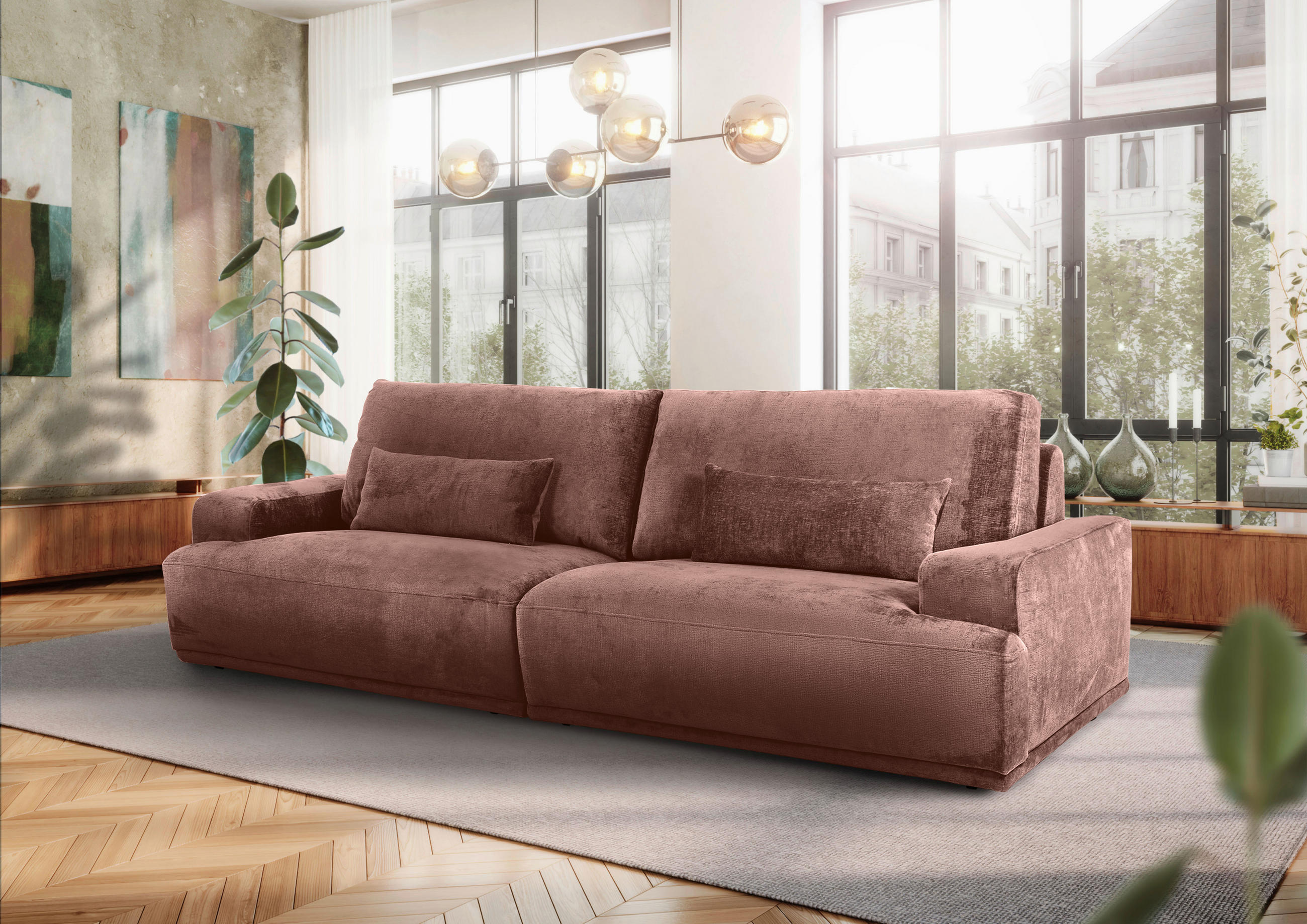 BIGSOFA Chenille Altrosa  - Schwarz/Altrosa, KONVENTIONELL, Kunststoff/Textil (282/73/115cm) - Carryhome