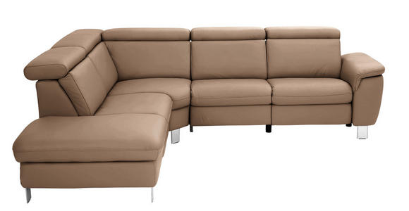 ECKSOFA in Echtleder Braun  - Alufarben/Braun, Design, Leder/Metall (242/271cm) - Cantus