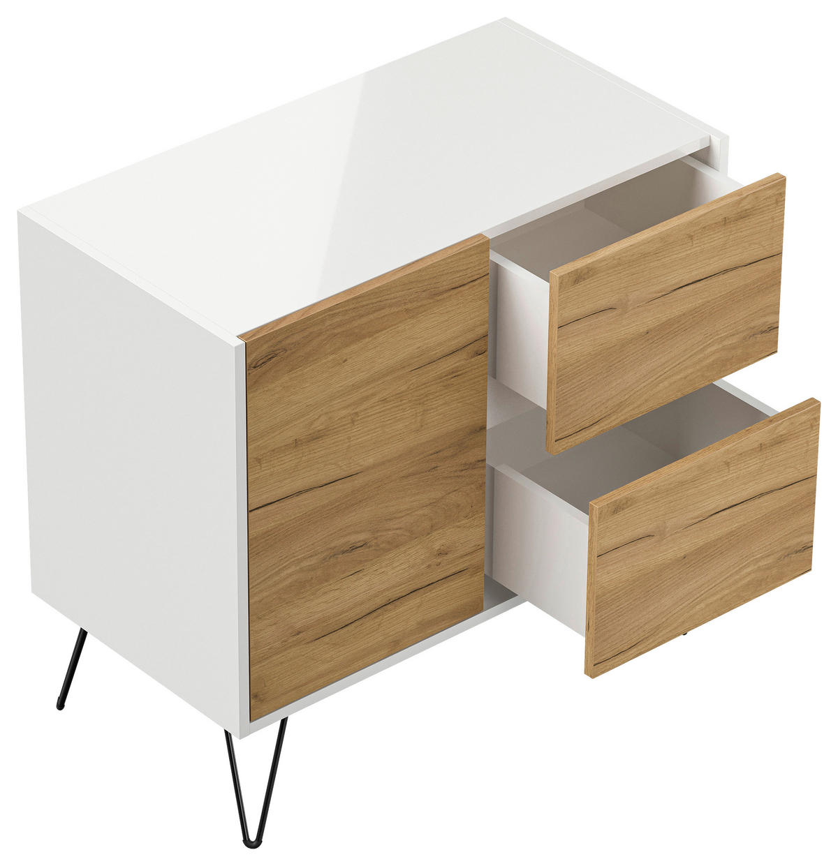 SIDEBOARD Posseik Industrial  in 79/75,8/42 cm  - Eichefarben/Weiß Hochglanz, Design, Holzwerkstoff/Metall (79/75,8/42cm) - P & B