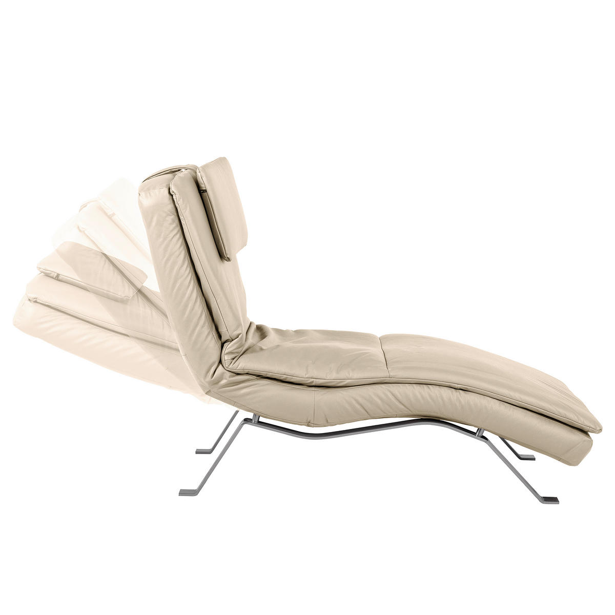 RELAXLIEGE in Echtleder Grau  - Silberfarben/Grau, Design, Leder/Metall (65/95/171cm) - Celina Home