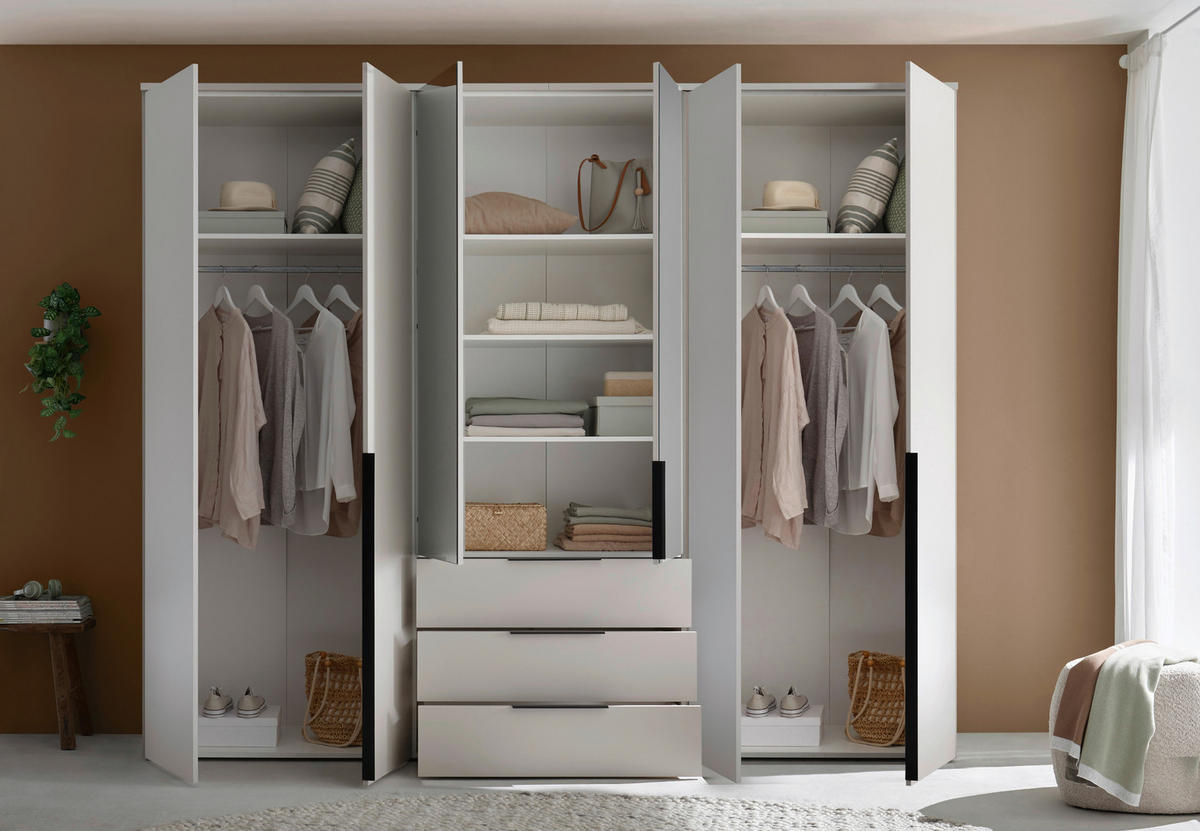 DREHTÜRENSCHRANK 6-türig Kaschmir  - Kaschmir/Schwarz, Design, Glas/Holzwerkstoff (270/225/53cm) - Chameo