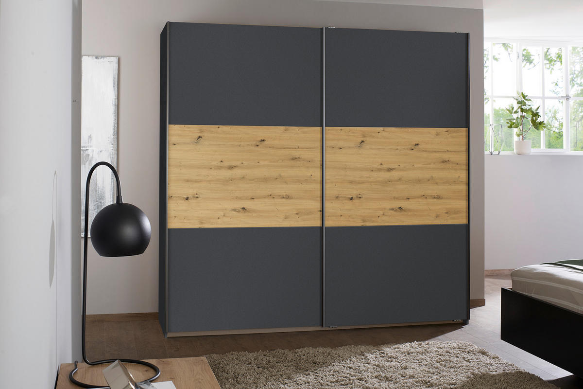 SCHWEBETÜRENSCHRANK  in Grau, Eiche Artisan  - Eiche Artisan/Grau, MODERN, Holzwerkstoff/Metall (218/210/54cm) - Rauch Möbel