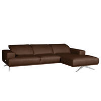 ECKSOFA Dunkelbraun Echtleder Rücken echt, Kopfteilverstellung  - Chromfarben/Dunkelbraun, Design, Leder/Metall (295/187cm) - Livetastic
