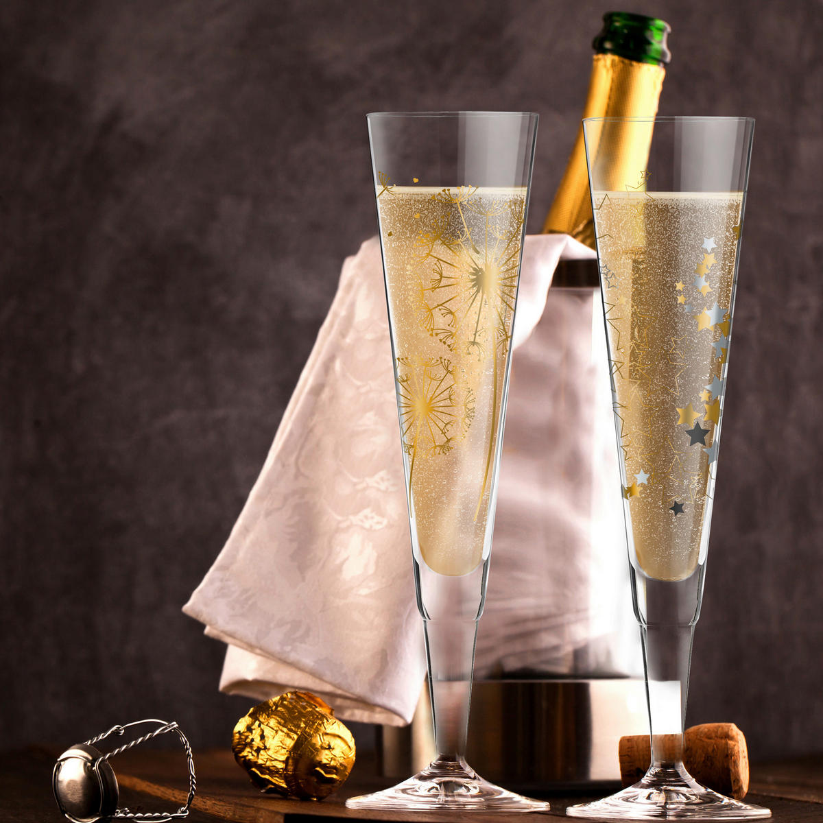 CHAMPAGNERGLAS 205 ml 2-teilig  - Platinfarben/Goldfarben, LIFESTYLE, Glas (7,2/24/7,2cm) - Ritzenhoff