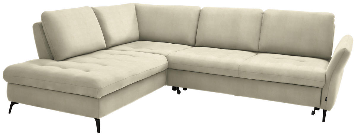 ECKSOFA Creme Flachgewebe  - Creme/Schwarz, Natur, Textil/Metall (233/288cm) - Valnatura