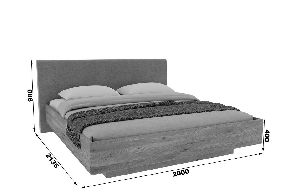 BETT in Eichefarben  - Eichefarben/Beige, MODERN, Holz/Textil (180/200cm) - MID.YOU