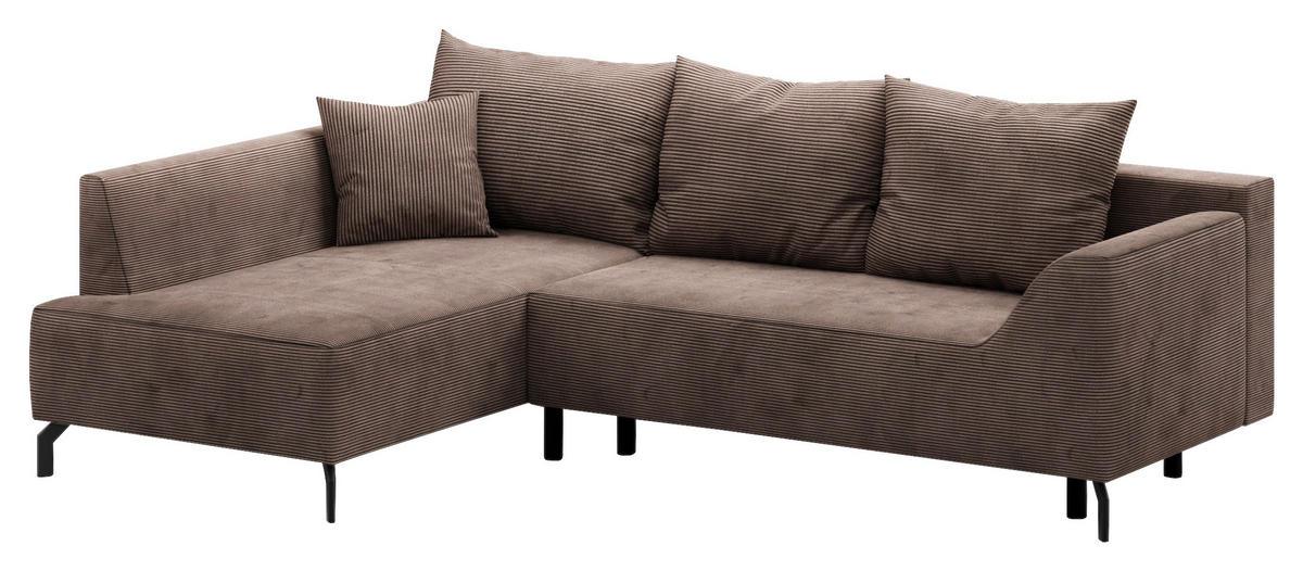 ECKSCHLAFSOFA in Cord Braun  - Schwarz/Braun, Design, Textil/Metall (167/273cm) - MID.YOU