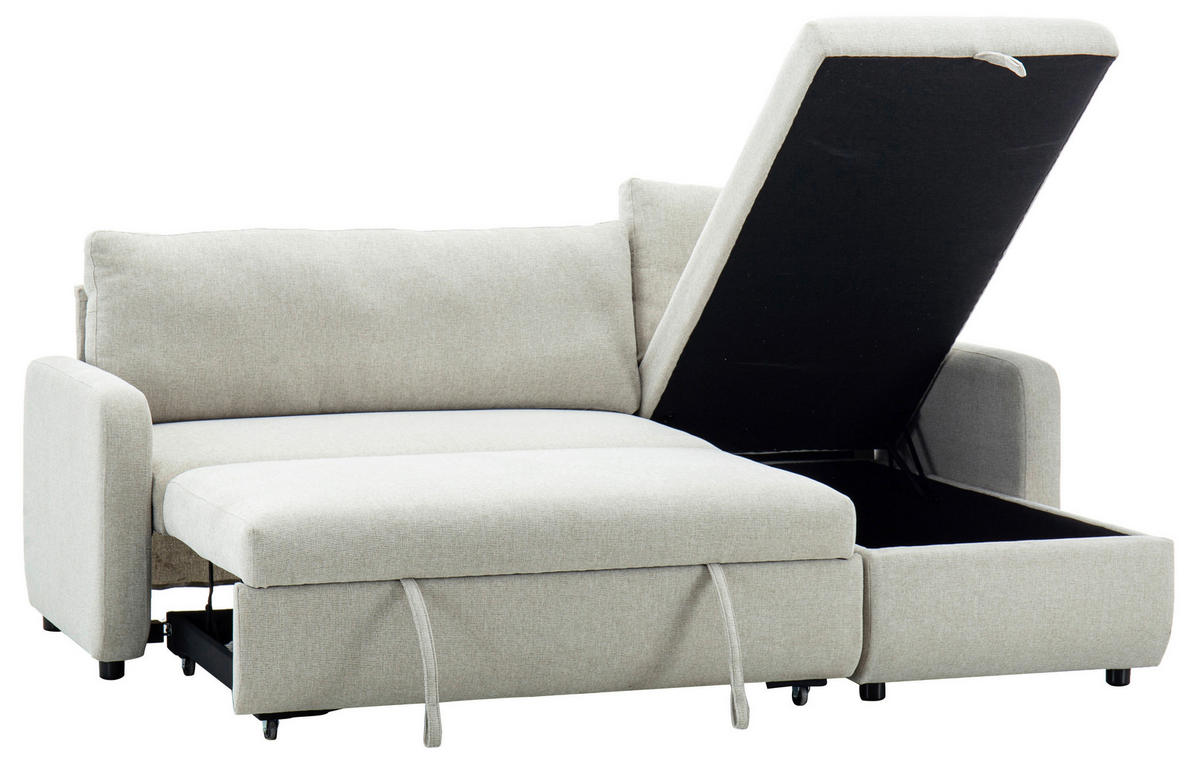 ECKSOFA Leinenoptik Beige  - Beige/Schwarz, Design, Kunststoff/Textil (152,5/225,5cm) - Livetastic