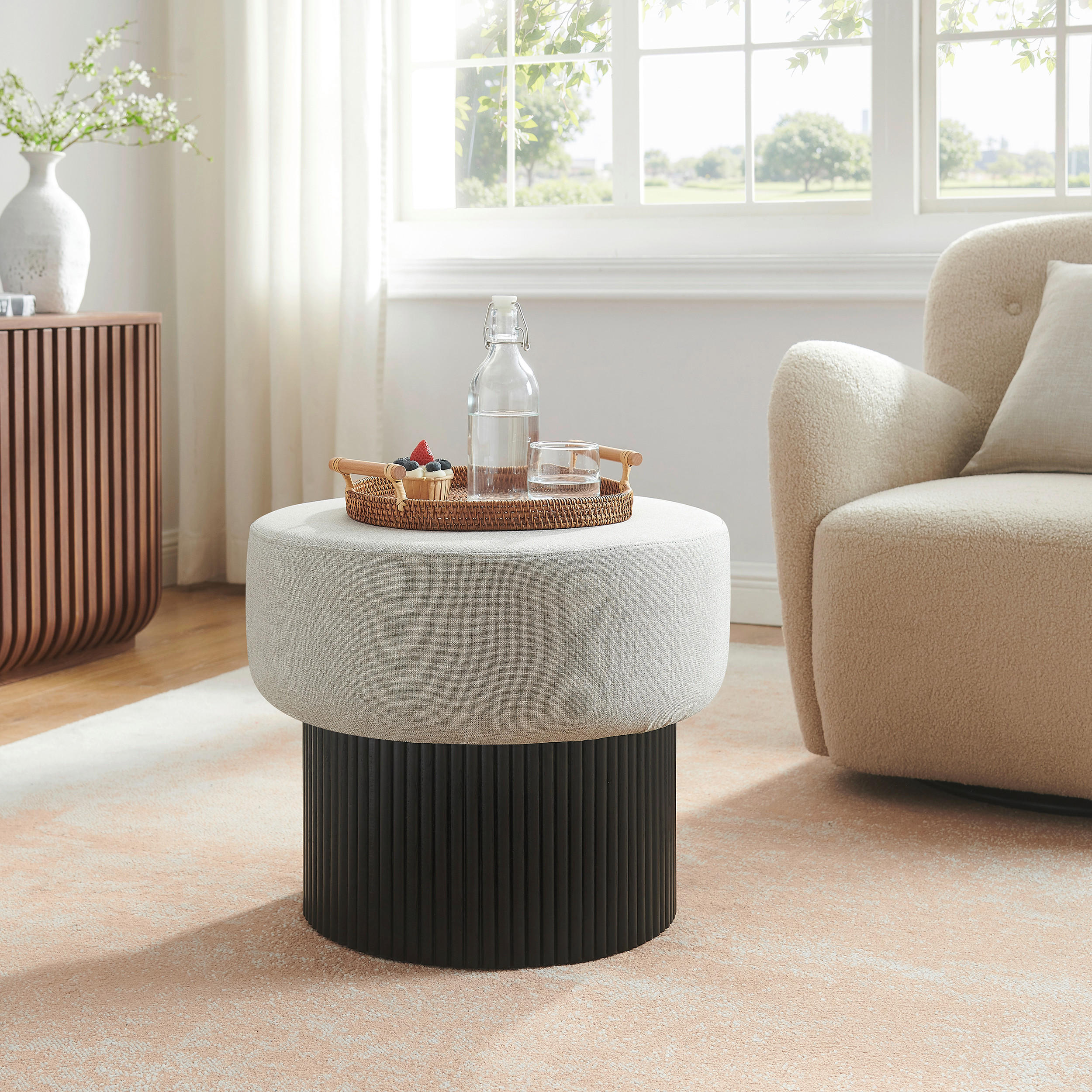 HOCKER Struktur Grau, Schwarz  - Schwarz/Grau, MODERN, Textil (50/43/50cm) - Livetastic
