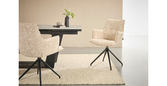 ARMLEHNSTUHL  Stoffauswahl, Sitzfläche 360° drehbar, automatische Rückholfunktion Jacquard  - Beige/Schwarz, Design, Textil/Metall (59/89,5/63cm) - Novel