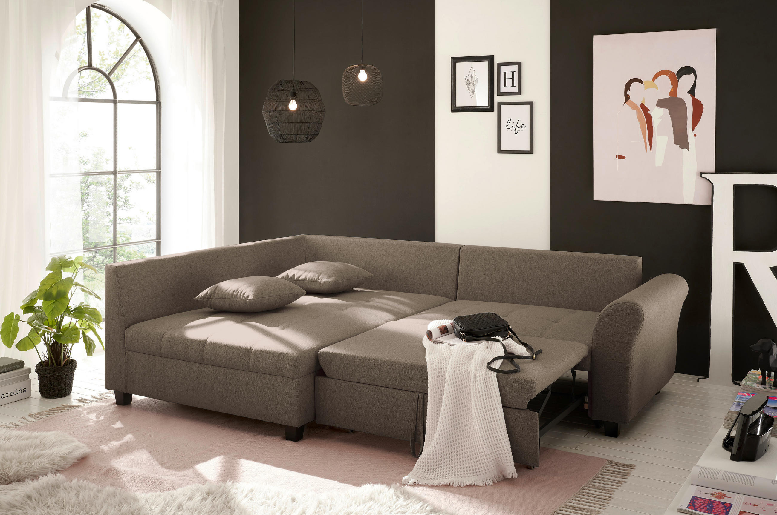 ECKSOFA in Webstoff Braun  - Schwarz/Braun, MODERN, Kunststoff/Textil (175/252cm) - Livetastic