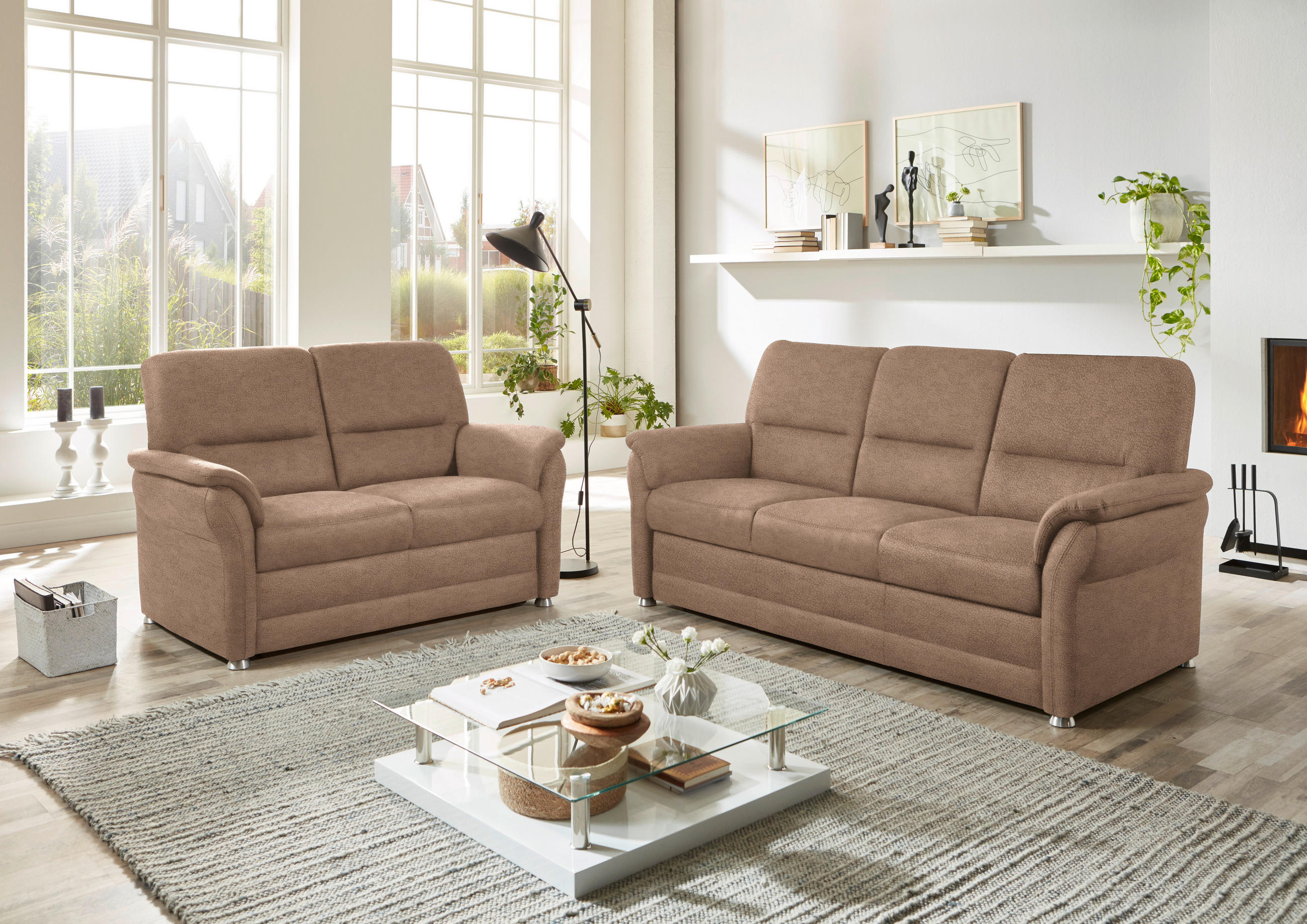 SITZGARNITUR Mikrofaser Sandfarben  - Sandfarben/Alufarben, KONVENTIONELL, Textil/Metall (192/96/89cm) - Beldomo Comfort