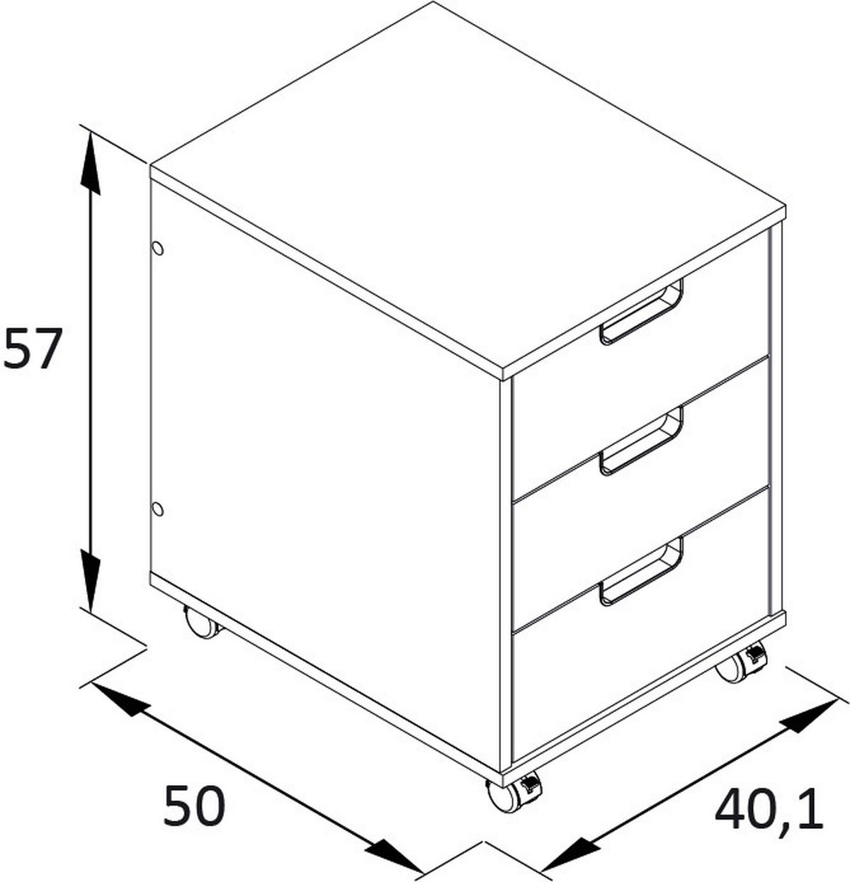ROLLCONTAINER Weiß  - Eichefarben/Schwarz, MODERN, Holzwerkstoff/Kunststoff (40,1/57/50cm) - MID.YOU