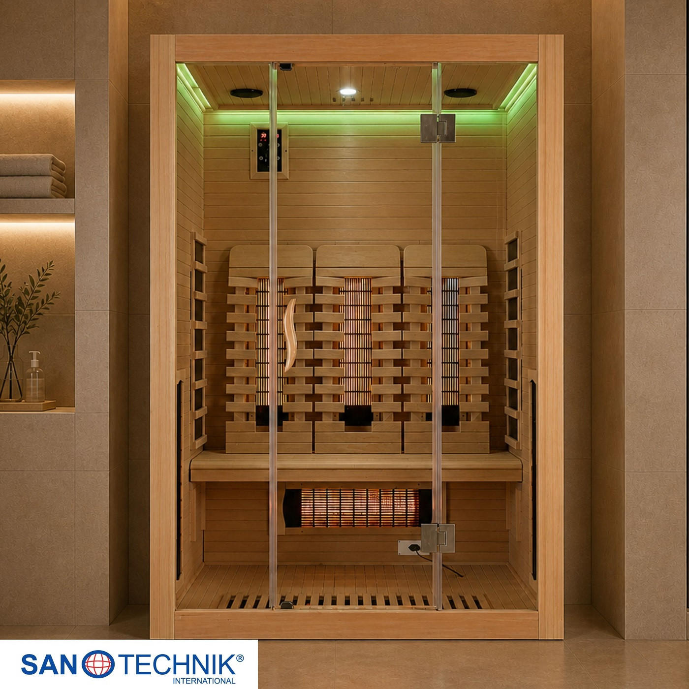 INFRAROTKABINE für 3 Personen OPEN  - Naturfarben, KONVENTIONELL, Holz (150/120/200cm) - Sanotechnik