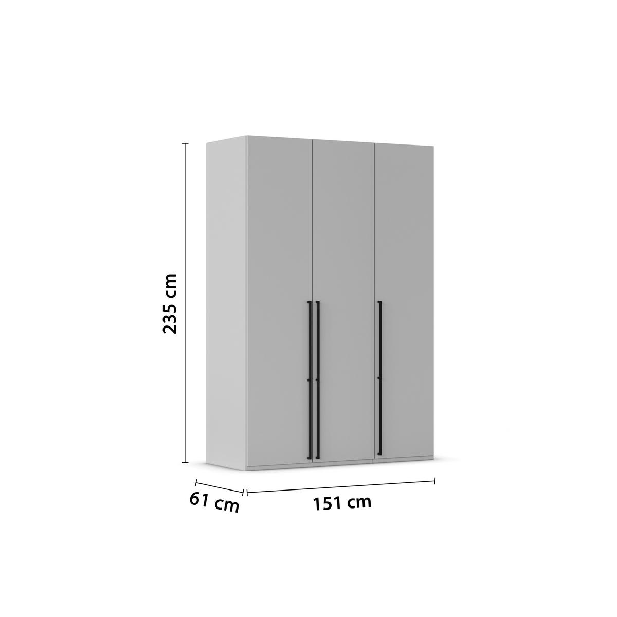 DREHTÜRENSCHRANK 151/235/61 cm,  in Weiß, 3-türig  - Schwarz/Weiß, Basics, Holzwerkstoff/Metall (151/235/61cm) - Novel