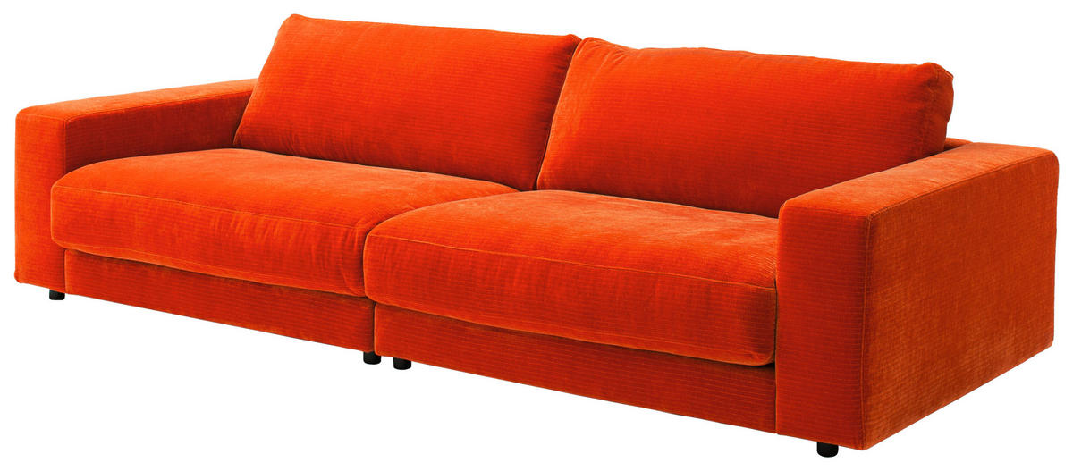 3-SITZER-SOFA in Chenille Orange  - Schwarz/Orange, Design, Kunststoff/Textil (290/86/127cm) - Lomoco