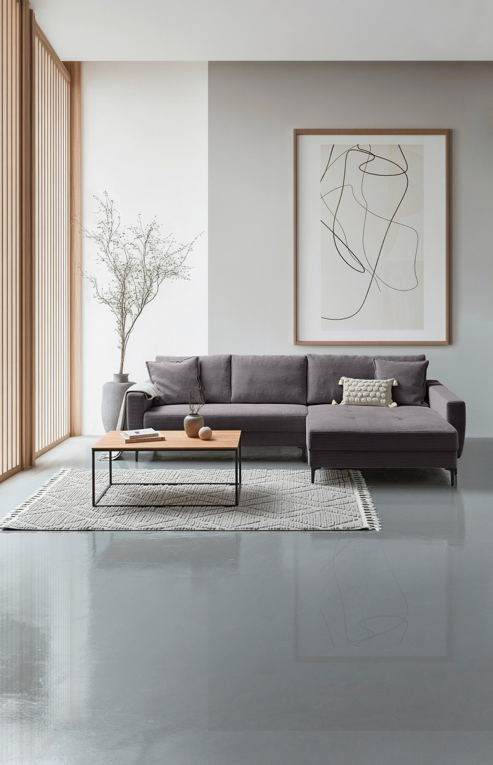 ECKSOFA Dunkelgrau Velours  - Dunkelgrau/Schwarz, Design, Textil/Metall (283/174cm) - Xora