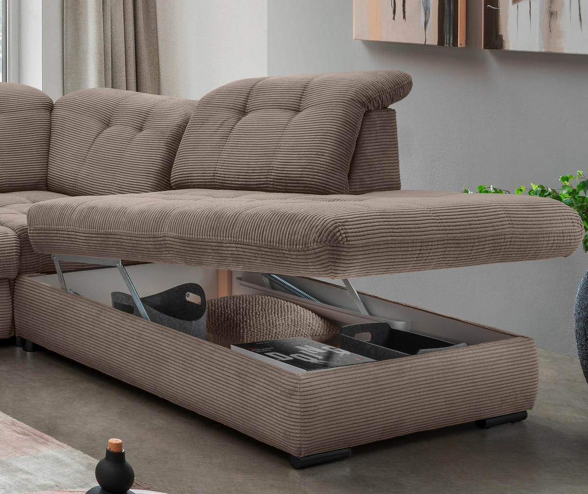 WOHNLANDSCHAFT in Cord Graubraun  - Graubraun/Schwarz, Modern, Textil/Metall (184/387/252cm) - Livetastic
