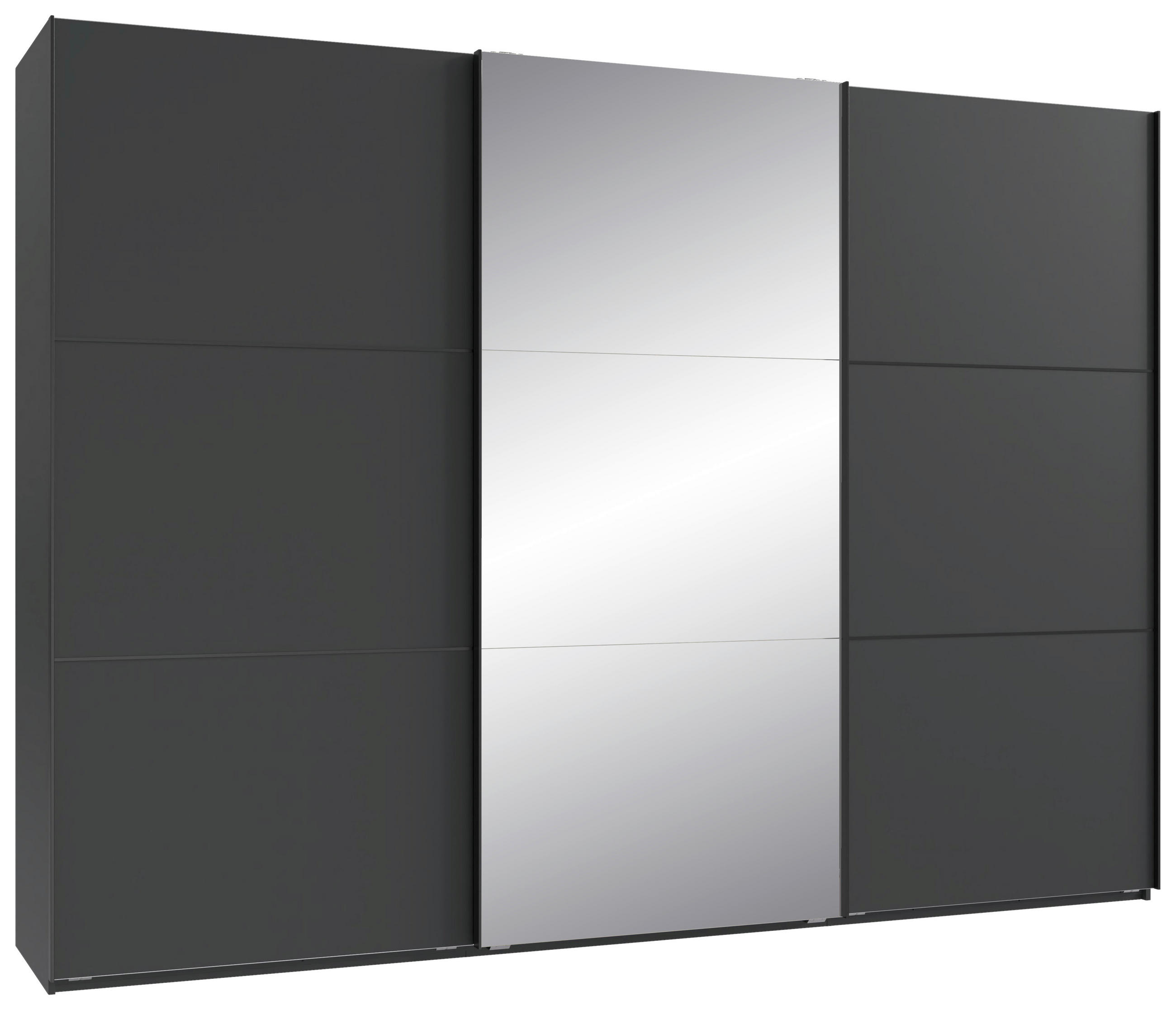 SCHWEBETÜRENSCHRANK 300/216/65 cm 3-türig Graphitfarben, Schwarz  - Schwarz/Graphitfarben, KONVENTIONELL, Glas/Holzwerkstoff (300/216/65cm) - Stylife