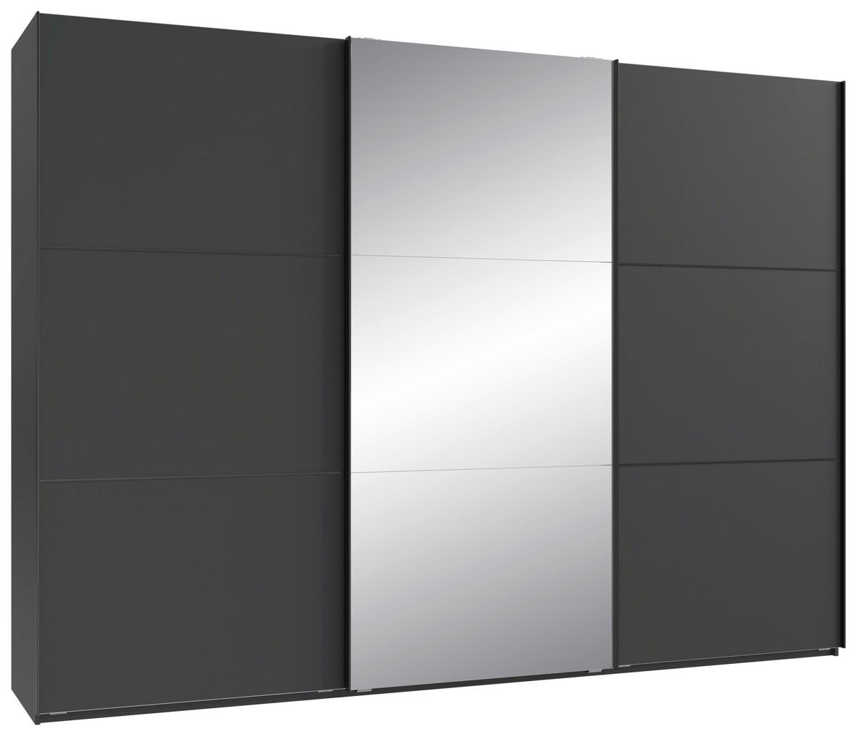 SCHWEBETÜRENSCHRANK 300/216/65 cm 3-türig Graphitfarben, Schwarz  - Schwarz/Graphitfarben, KONVENTIONELL, Glas/Holzwerkstoff (300/216/65cm) - Stylife