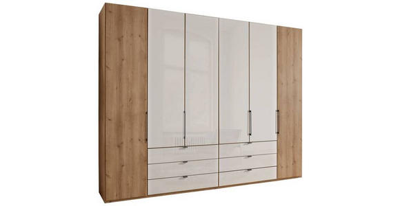 DREHTÜRENSCHRANK in Champagner, Eiche Bianco - Schieferfarben/Eiche Bianco, KONVENTIONELL, Glas/Holzwerkstoff (300/216/58cm) - Dieter Knoll