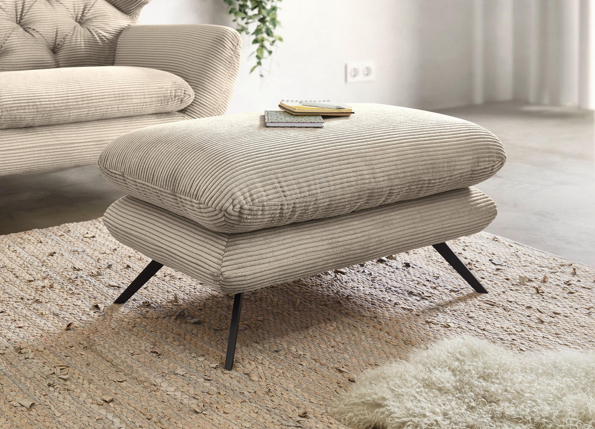 HOCKER Cord Taupe  - Taupe/Schwarz, MODERN, Textil/Metall (90/45/60cm) - Pure Home Lifestyle