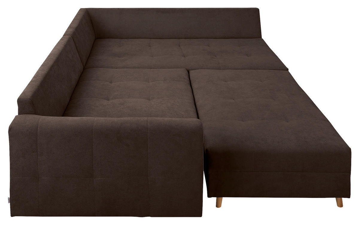 ECKSOFA inkl. Hocker Ariella Graubraun Mikrofaser  - Graubraun/Naturfarben, Design, Holz/Textil (161/231cm) - Livetastic