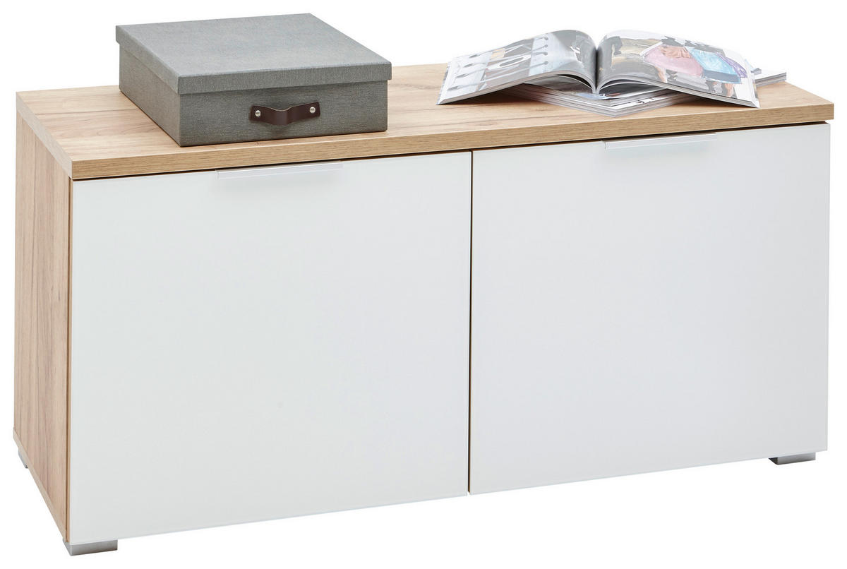 GARDEROBENBANK 97/47/40 cm  - Weiss/Eichefarben, Design, Glas/Holzwerkstoff (97/47/40cm) - Voleo