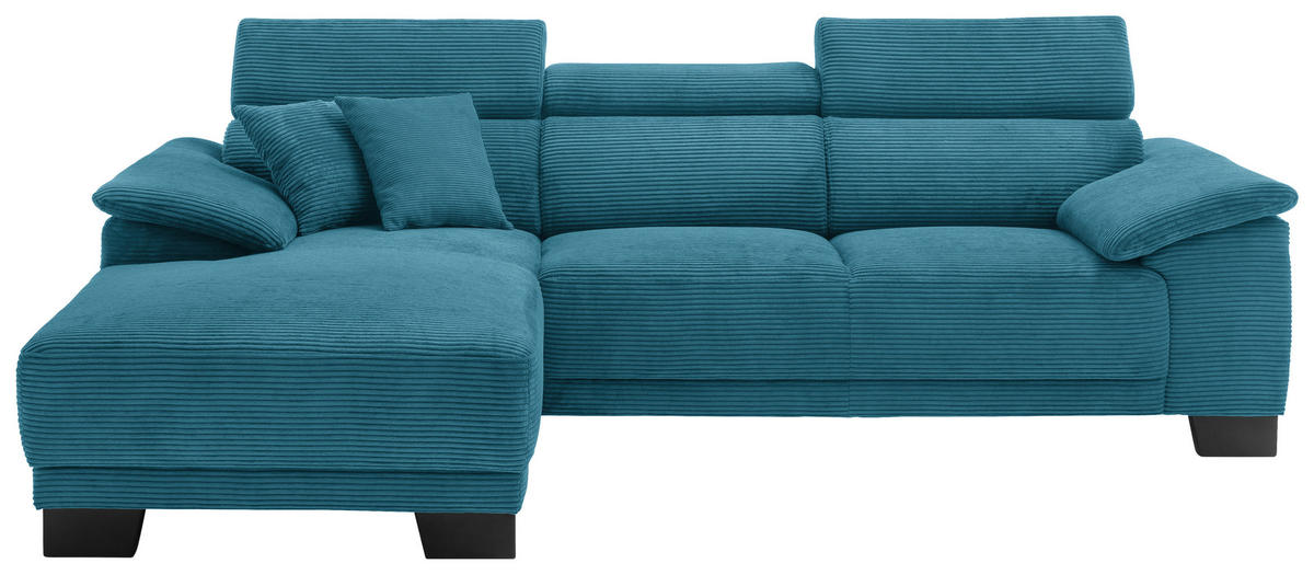 ECKSOFA in Cord Petrol  - Petrol/Schwarz, Design, Holz/Textil (174/270cm) - Pure Home Lifestyle